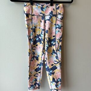Freely leggings girls, large pink and navy and yellow print